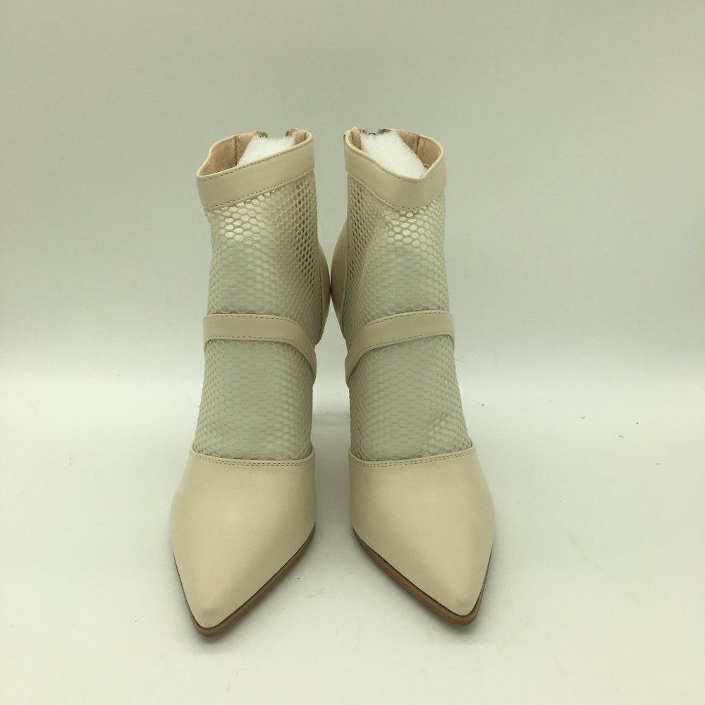 White Pointed Toe Stiletto Mid Heel Mesh Boots Pumps With Zipper